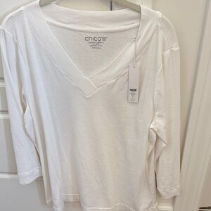 Chico's Cream V-Neck Long Sleeve Top
